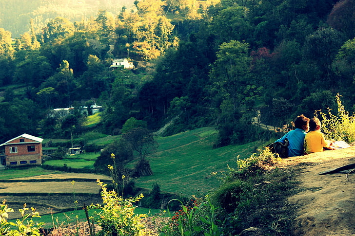 chłopięca koszula niebieska, Nepal, zieleń, grupa ludzi, miłość, krajobraz, kwiaty, dzieci, Tapety HD