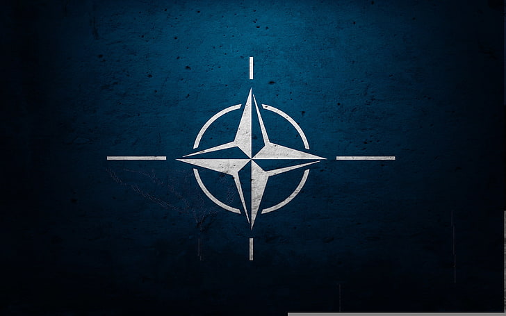شعار بوصلة بيضاء ، ورق جدران ، علم ، نسيج ، الناتو، خلفية HD