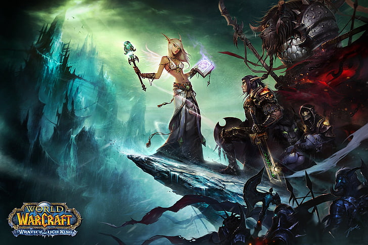 World of Warcraft wallpaper, weapons, sword, warrior, elves, MAG, WoW, World of Warcraft, axe, undead, Tauren, HD wallpaper