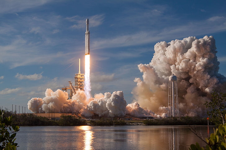beyaz roket, uzay, roket, Başlat, başlatılması, SpaceX, Falcon Heavy, HD masaüstü duvar kağıdı