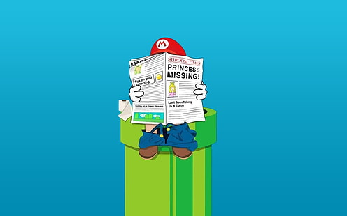 Super Mario duduk di ilustrasi pipa hijau, Mario Bros, toilet, humor, Wallpaper HD HD wallpaper