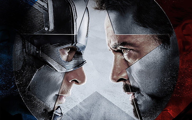 Marvel Avengers Civil War wallpaper, Captain America: Civil War, Captain America, Iron Man, Robert Downey Jr., Chris Evans, profile, superhero, HD wallpaper