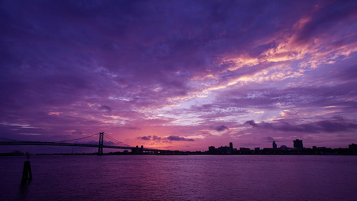 Photoshop, langit, jembatan, ungu, Wallpaper HD