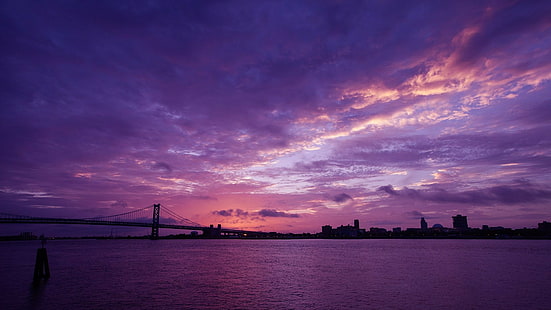 Photoshop, sky, bridge, purple, HD wallpaper HD wallpaper
