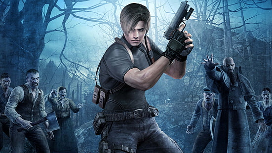Resident Evil илюстрация, пистолет, оръжия, ужас, зомби, жител на злото 4, re4, Леон Кенеди, HD тапет HD wallpaper