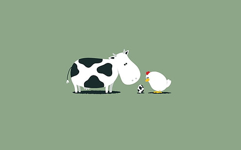 cow and chicken clip arts, humor, cow, chickens, eggs, minimalism, artwork, HD wallpaper HD wallpaper