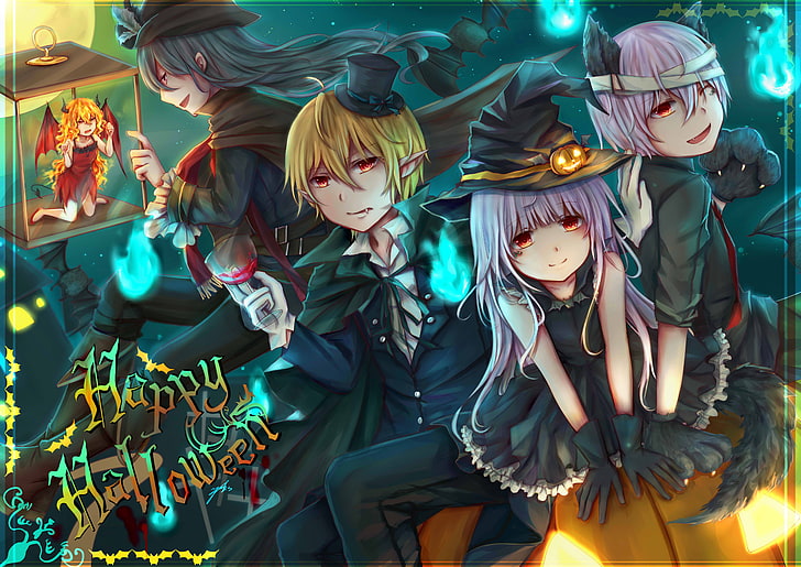 Хэллоуин, шляпа ведьмы, шляпа, тыква, HD обои