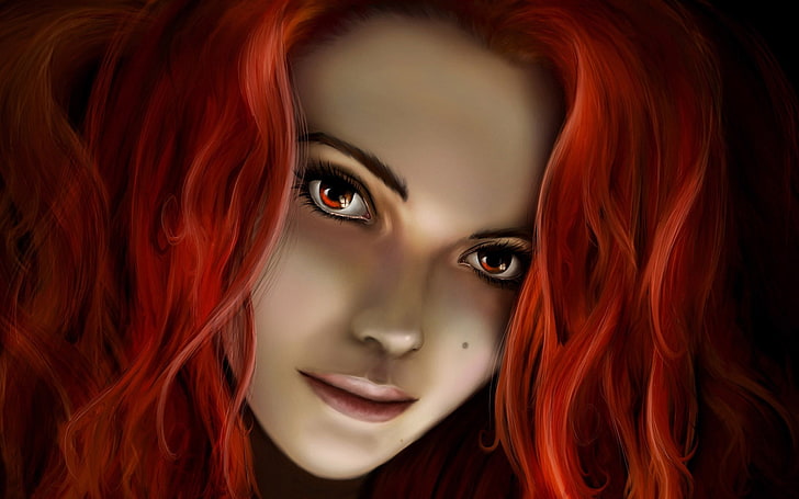 fantasy art, fantasy girl, redhead, women, face, artwork, HD wallpaper