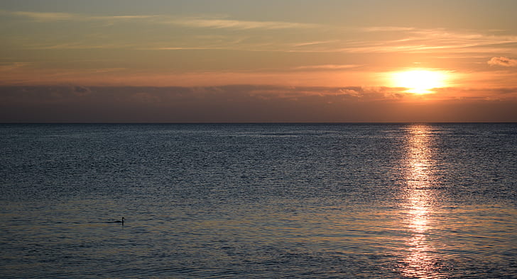 Słońce, woda, morze, zachód słońca, odbicie, Tapety HD