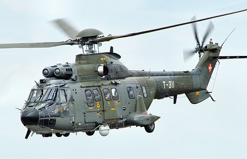 Военные вертолеты, Eurocopter AS332 Super Puma, вертолет, военные, ВВС Швейцарии, HD обои HD wallpaper