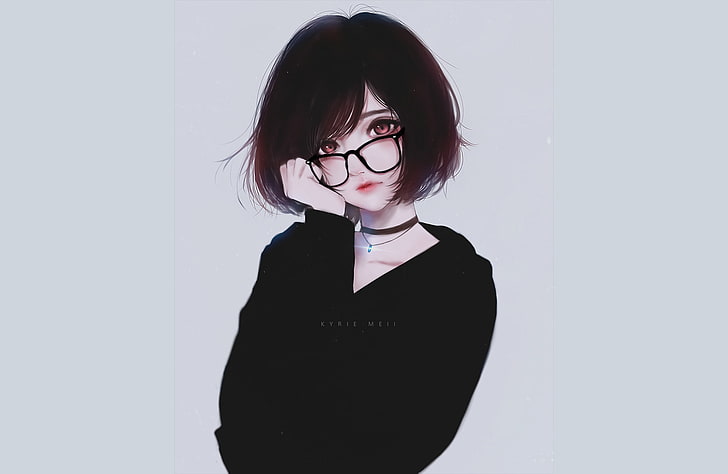 Anime, Original, Schwarzes Haar, Mädchen, Brille, Kurzes Haar, HD-Hintergrundbild