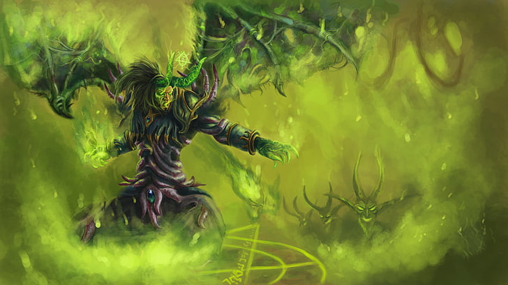 persona con fondo de pantalla de alas verdes, World of Warcraft, wow, Warlock, Fondo de pantalla HD