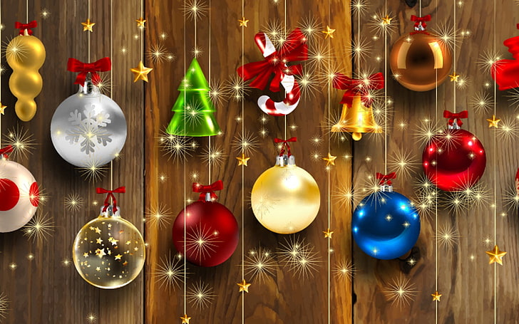 assorted baubles, balls, decoration, holiday, New Year, Christmas, HD wallpaper