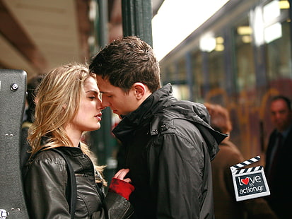 men's black zip-up hoodie with text overlay, couple, love, lovers, kiss, tenderness, HD wallpaper HD wallpaper