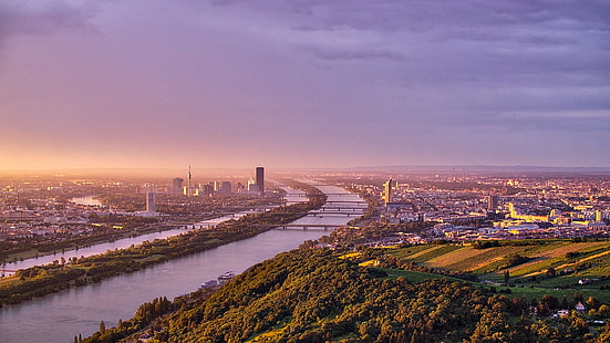 ภาพถ่ายทางอากาศของเมืองใกล้แม่น้ำ, เวียนนา, เวียนนา, เวียนนา, ภาพถ่ายทางอากาศ, เมือง, แม่น้ำ, ยุโรป, ออสเตรีย, Österreich, Wien, Leopoldsberg, เส้นขอบฟ้า, ไร่องุ่น, สะพาน, อาคาร, Stadt, Brücken, Weingärten, Danube, พระอาทิตย์ขึ้น, Morgen, Donau, ตอนเช้า, Donauturm, หมอก, Dunst, cityscape, กลางคืน, เส้นขอบฟ้าในเมือง, สถาปัตยกรรม, พระอาทิตย์ตกดิน, พลบค่ำ, ฉากในเมือง, ตึกระฟ้า, หอคอย, ย่านใจกลางเมือง, วอลล์เปเปอร์ HD HD wallpaper