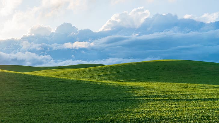 Windows XP, field, landscape, nature, grass, clouds, simple background, sky, HD wallpaper