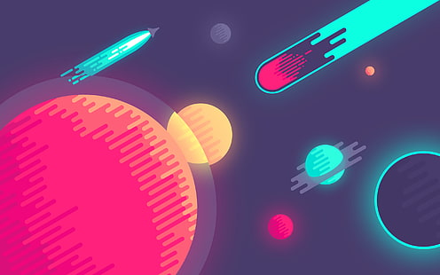 planet illustration, space, circles, graphics, planet, minimalism, comet, HD wallpaper HD wallpaper