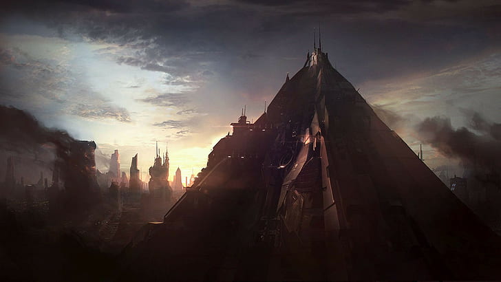 Город будущего рисования Sunset StarCraft HD, видеоигры, рисование, закат, город, starcraft, будущее, HD обои