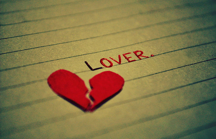 Broken Lover, ruled paper, Love, , red, heart, HD wallpaper