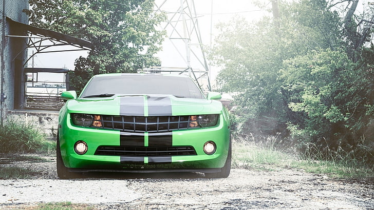 auto verde e nera, Chevrolet, Chevrolet Camaro, auto, macchine verdi, Sfondo HD
