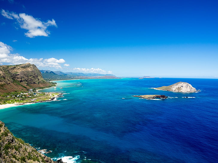 Hawaii, Oahu, rivage, plage, horizon, Fond d'écran HD