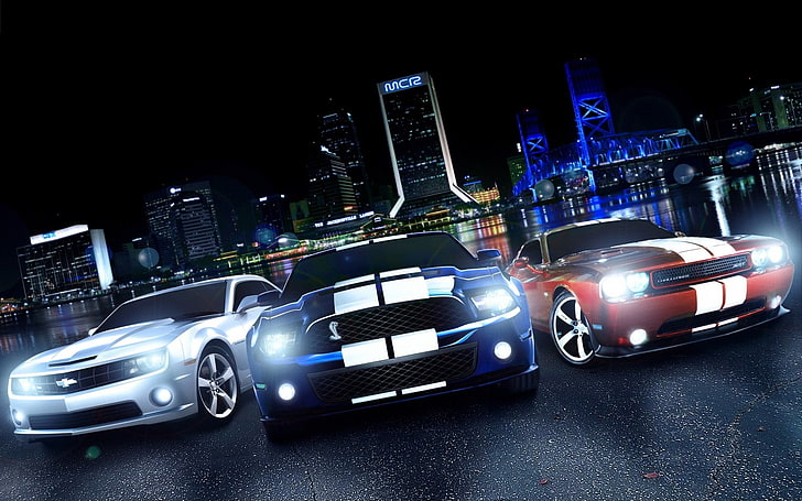 jogos de vídeo paisagens urbanas azuis luzes vermelhas carros as corridas urbanas de chevrolet precisam de mudança de velocidade 2 1680x105 Cars Chevrolet HD Art, Blue, Video Games, HD papel de parede