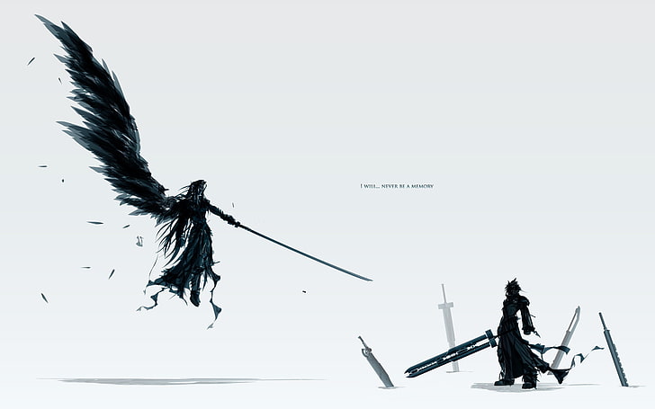 dark angel holding sword pointing to man digital wallpaper, swords, final fantasy, sefiroth, cloud, Sephiroth, HD wallpaper