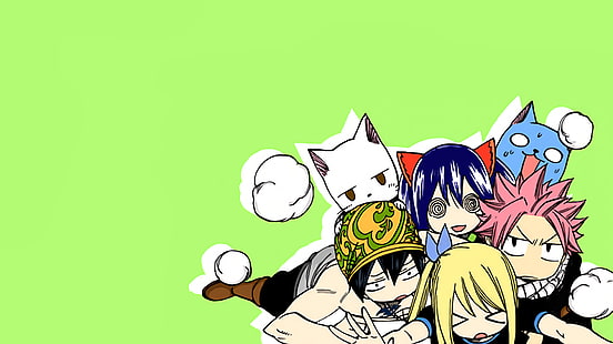 Anime, Fairy Tail, Charles (Fairy Tail), Gray Fullbuster, Happy (Fairy Tail), Lucy Heartfilia, Natsu Dragneel, Wendy Marvell, HD wallpaper HD wallpaper