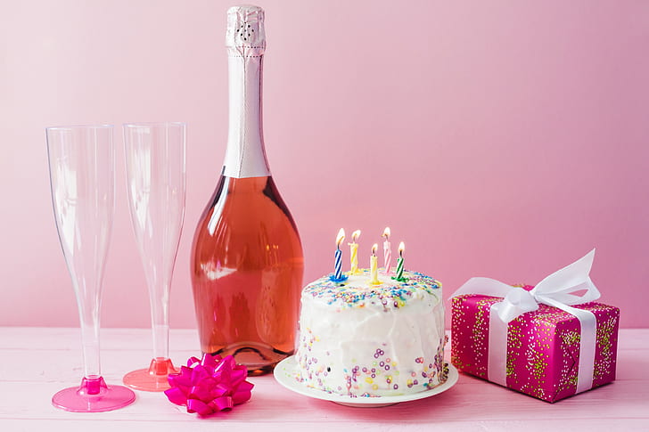holiday, cake, champagne, birthday, HD wallpaper
