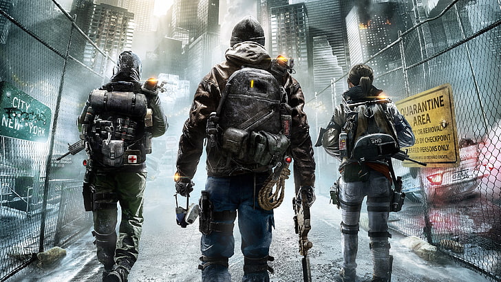 três homens segurando papel de parede digital de rifle, Tom Clancy's The Division, Ubisoft, videogames, Tom Clancy's, HD papel de parede