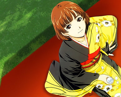 wallpaper karakter fiksi wanita berambut coklat, horibe hiderou, gadis, imut, mata, kimono, Wallpaper HD HD wallpaper