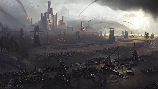  Fantasy, Battle, Army, Siege, Siege Tower, Trebuchet, HD wallpaper HD wallpaper