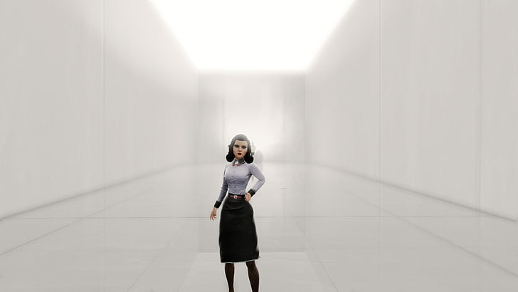 falda negra para mujer, BioShock Infinite: Burial at Sea, vestido blanco, BioShock, videojuegos, BioShock Infinite, Fondo de pantalla HD