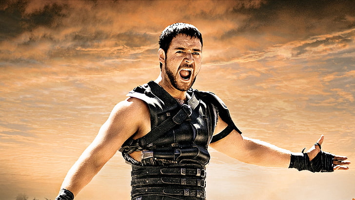 The 300 character wallpaper, gladiator, russell crowe, maximus, warrior, shout, HD wallpaper