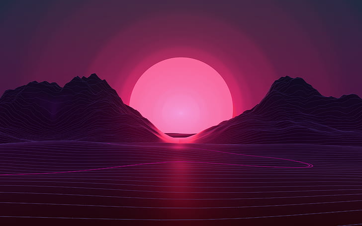 Neon Sunset 4K ، غروب الشمس ، نيون، خلفية HD