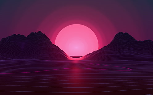 Neon Sunset 4K, coucher de soleil, néon, Fond d'écran HD HD wallpaper