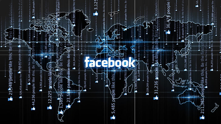 Facebook مع توضيح خريطة العالم ، Facebook ، العالم ، خريطة العالم ، الخريطة ، الفن الرقمي، خلفية HD
