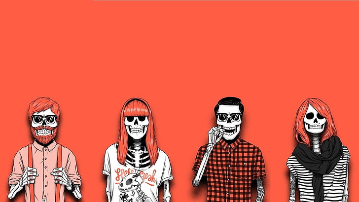 four sugarskulls illustration, artwork, skull, HD wallpaper