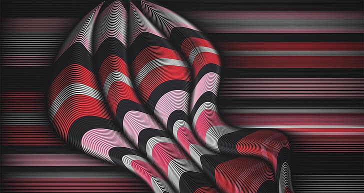 lines, digital art, artwork, 3D graphics, abstract, 3D Abstract, red, black, pink, HD wallpaper