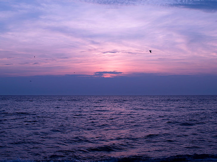 地平線、海に沈む夕日、 HDデスクトップの壁紙