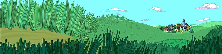 grönt gräs tecknad illustration, Adventure Time, tecknad film, flera displayer, HD tapet