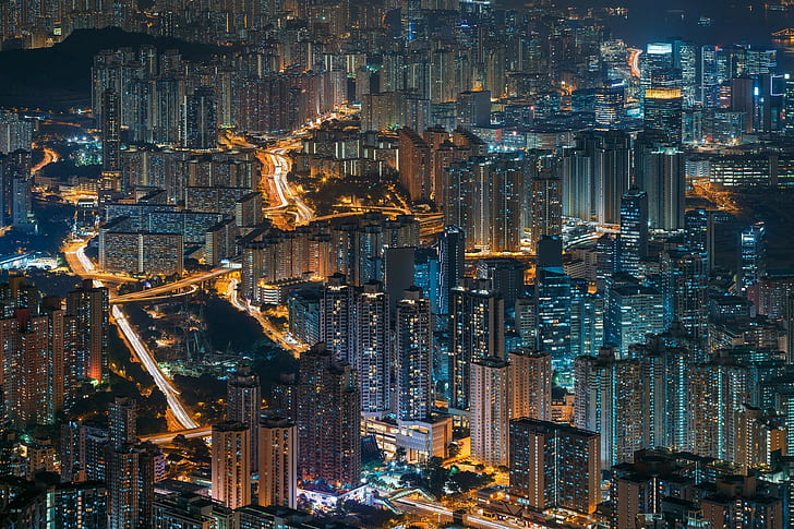 Cityscape, lampu kota, Hong Kong, Wallpaper HD