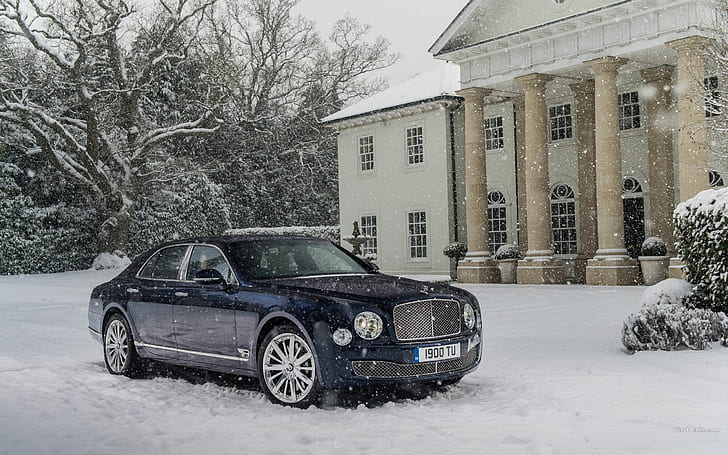 Bentley Mulsanne Snow Mansion Winter House HD, bilar, snö, vinter, hus, bentley, herrgård, mulsanne, HD tapet