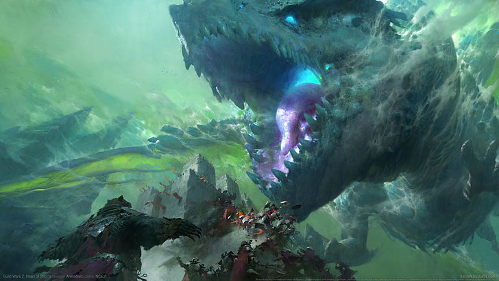 green and black fish with fish tank, Guild Wars 2, dragon, Guild Wars 2: Heart of Thorns, HD wallpaper