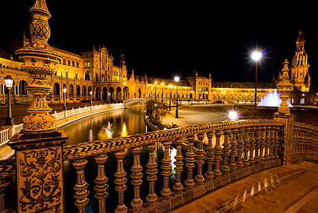 Stadt, Nacht, Sevilla, Spanien, HD-Hintergrundbild HD wallpaper