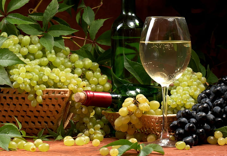 bebida, vino, uvas, fruta, botellas, alcohol, Fondo de pantalla HD