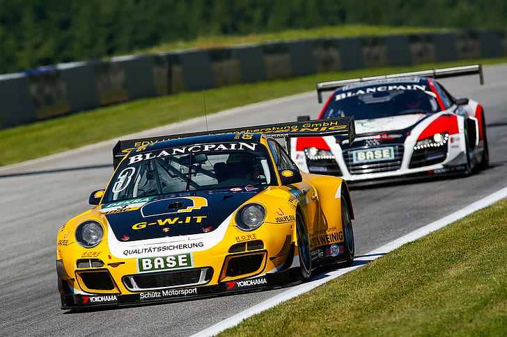 Porsche 911, Audi R8 GT3, състезателни автомобили, HD тапет