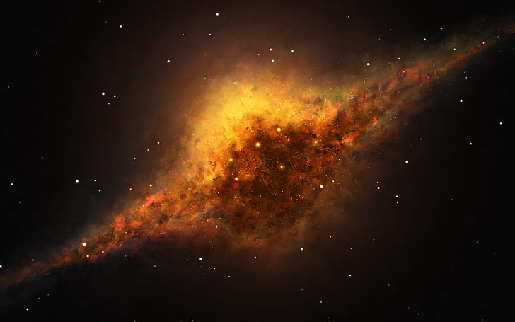 Slice Of Fire, astronomy, black, digitalillustration, galaxies, orange, space, stars, HD wallpaper