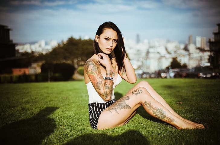 Levy Tran Women Model Actress Tattoo Grass Sunlight Outdoors Asian Hd Wallpaper 