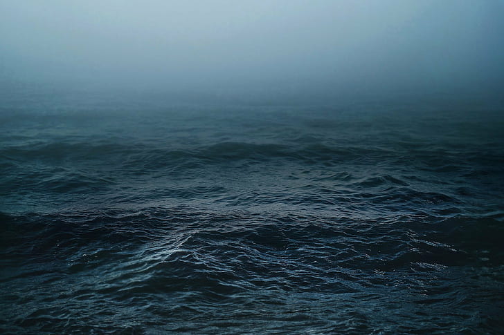 water, mist, faded, waves, deep sea, nature, HD wallpaper